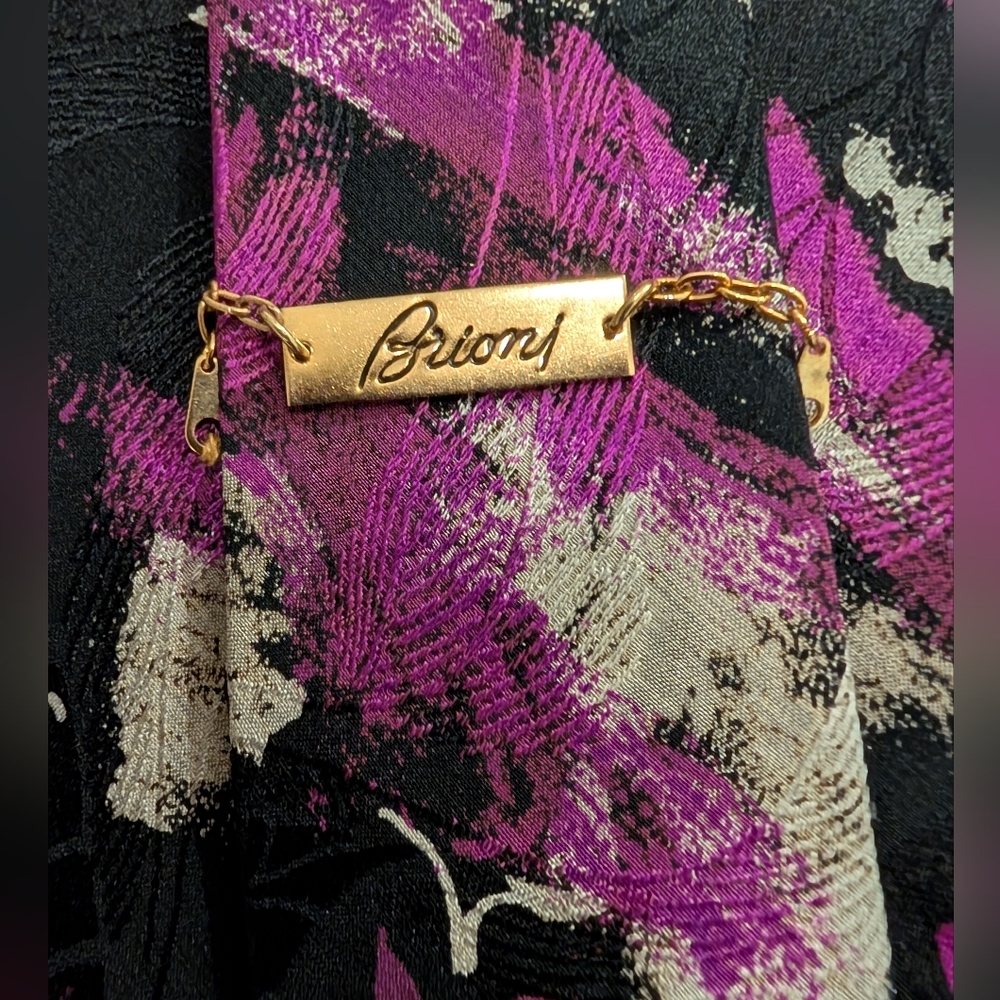 Brioni Purple and Black Floral Silk Tie - Picture 2 of 4